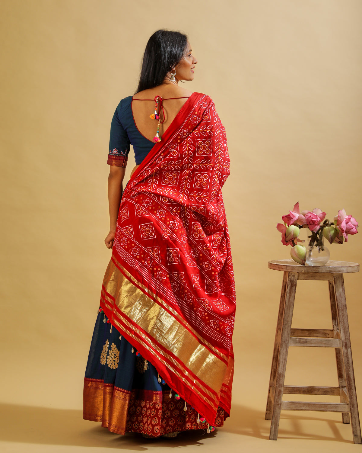 Handcrafted Satin Cotton Lehenga with Bandhani Dupatta