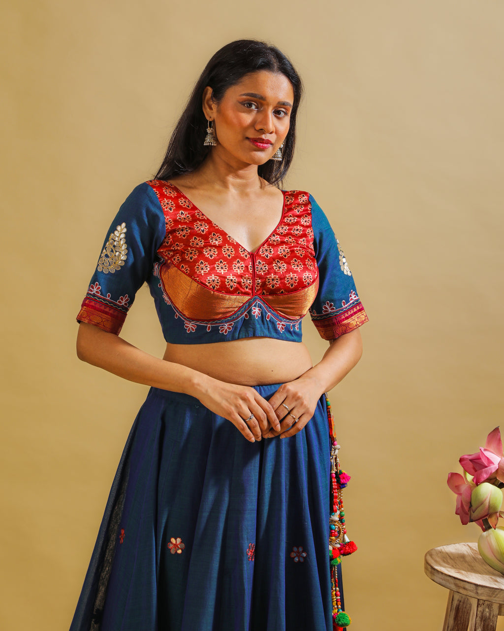 Handcrafted Satin Cotton Lehenga with Bandhani Dupatta