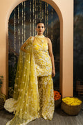 Yellow Floral Embroidered 3-Piece Sharara Set