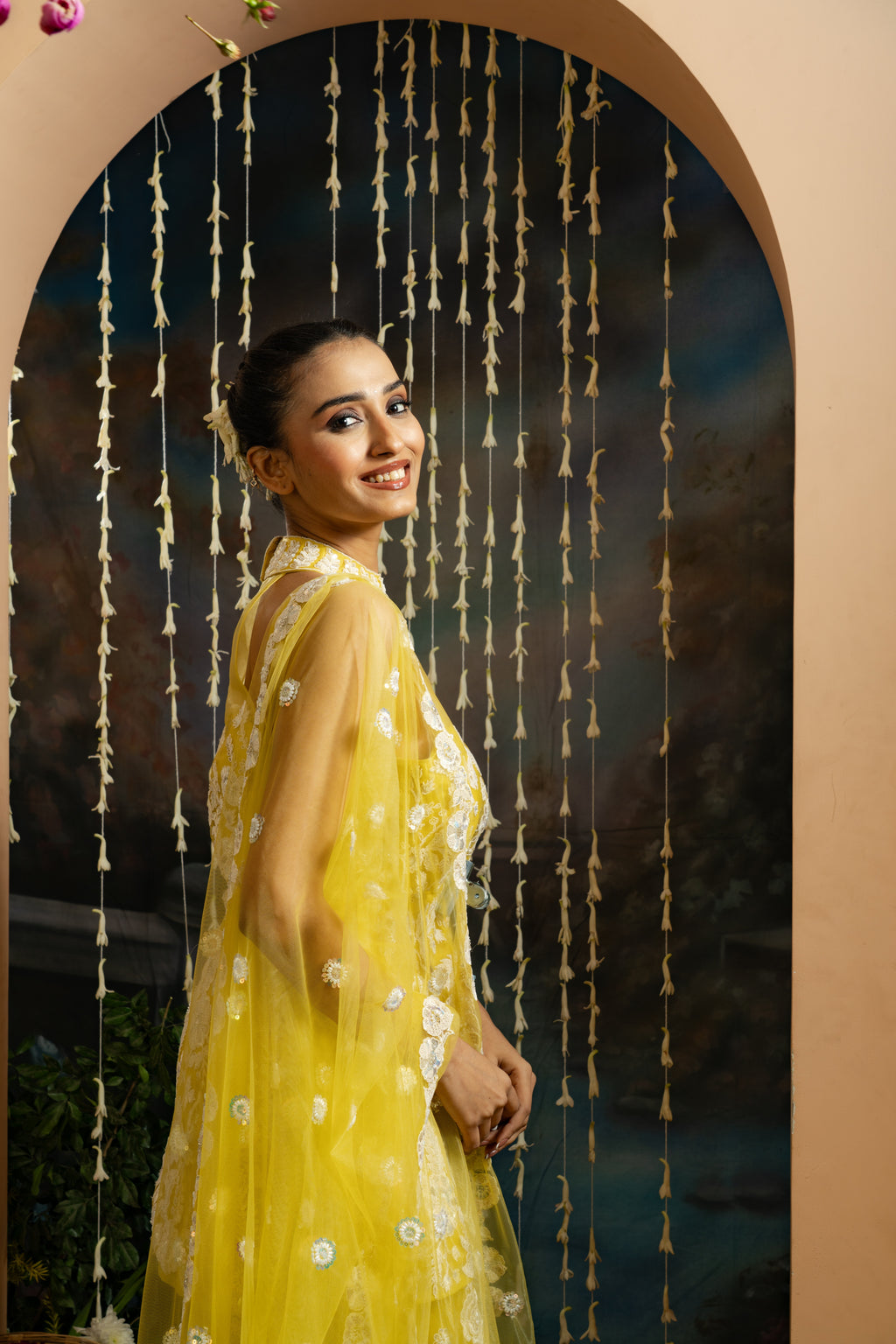 Yellow Floral Embroidered 3-Piece Sharara Set