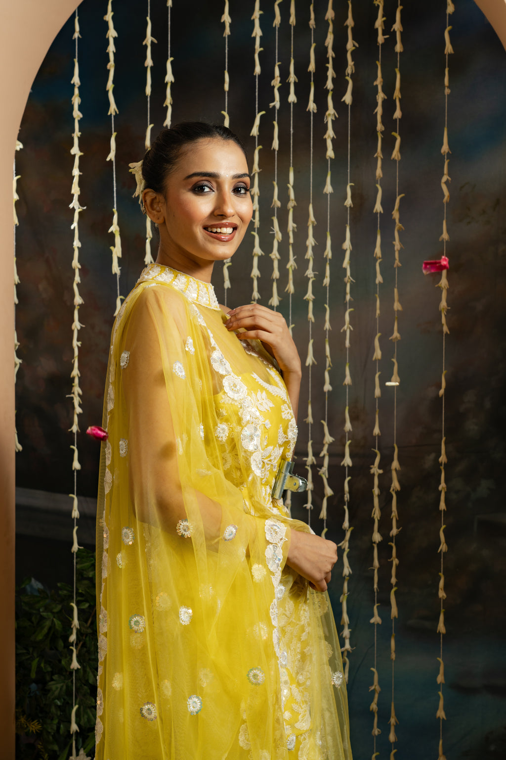 Yellow Floral Embroidered 3-Piece Sharara Set