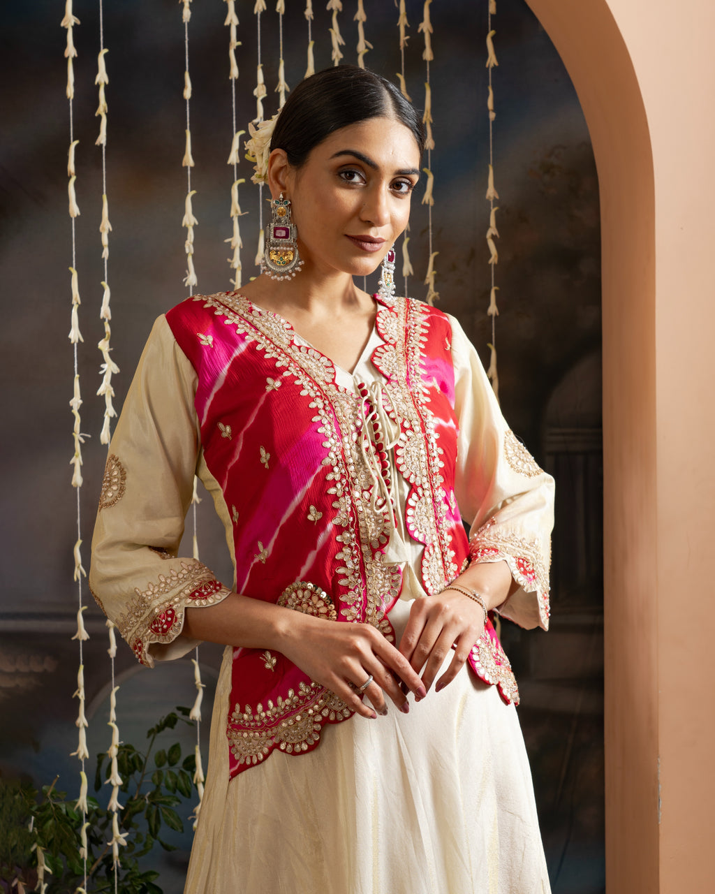 Rani Pink & Ivory Embroidered Indo-Western Jacket Set