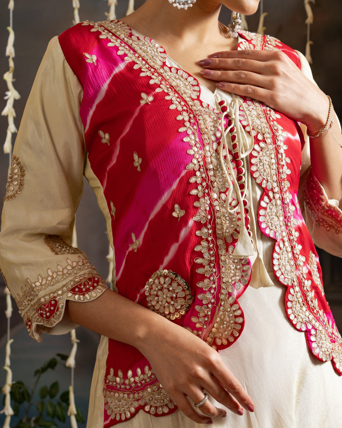 Rani Pink & Ivory Embroidered Indo-Western Jacket Set