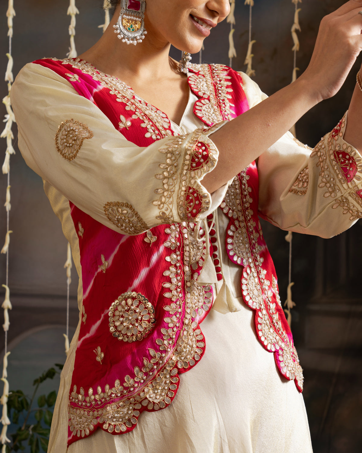 Rani Pink & Ivory Embroidered Indo-Western Jacket Set