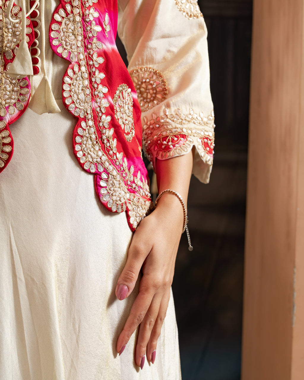 Rani Pink & Ivory Embroidered Indo-Western Jacket Set