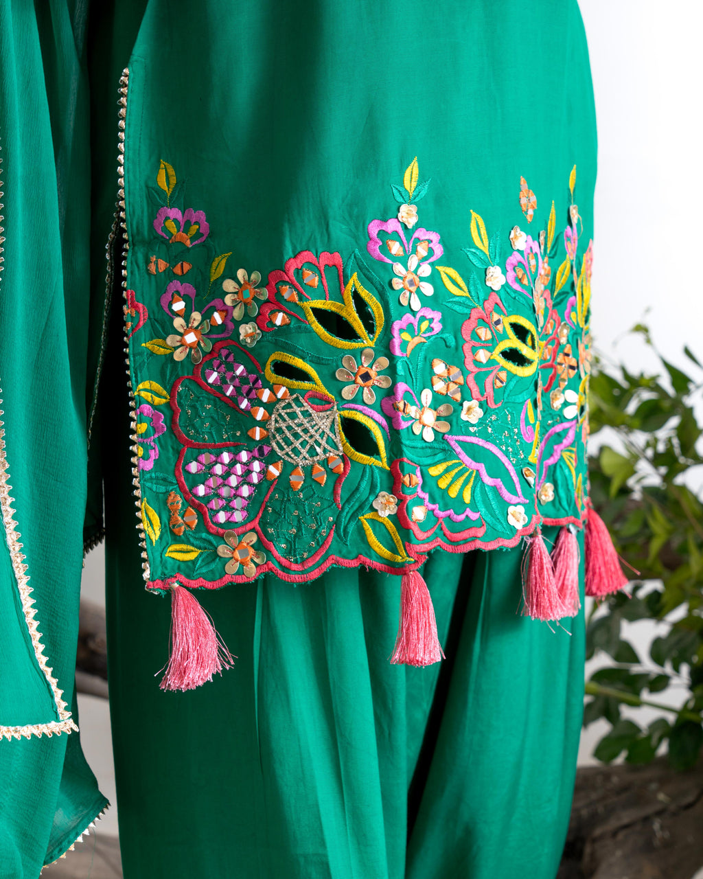 Emerald Green Pure Natural Crepe Kurta Set with Farshi Salwar