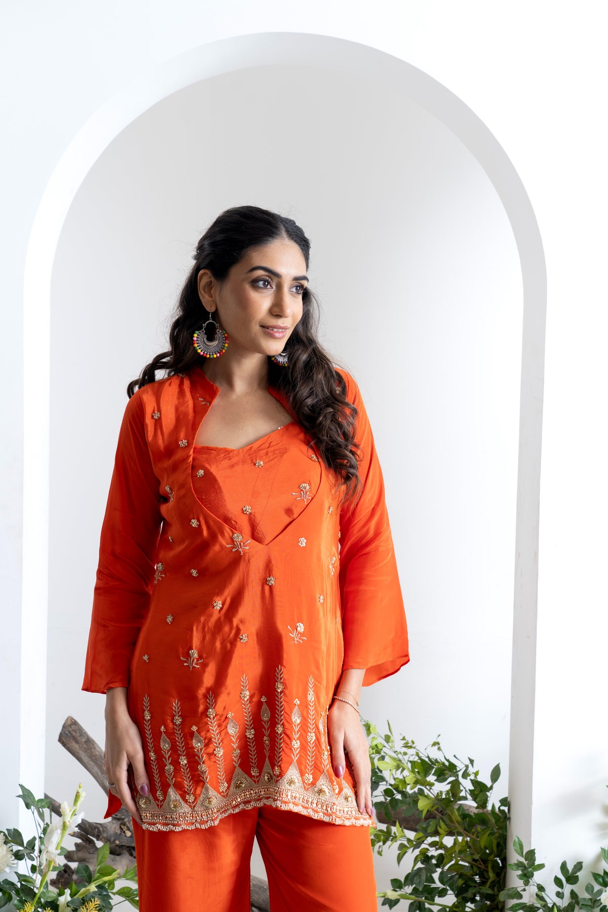 Orange Pure Crepe 3-Piece Indo-Western Set