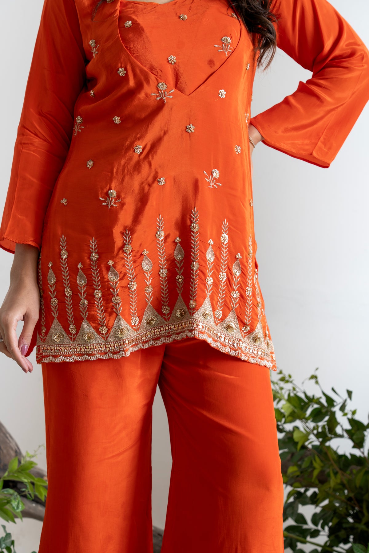 Orange Pure Crepe 3-Piece Indo-Western Set