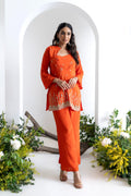 Orange Pure Crepe 3-Piece Indo-Western Set