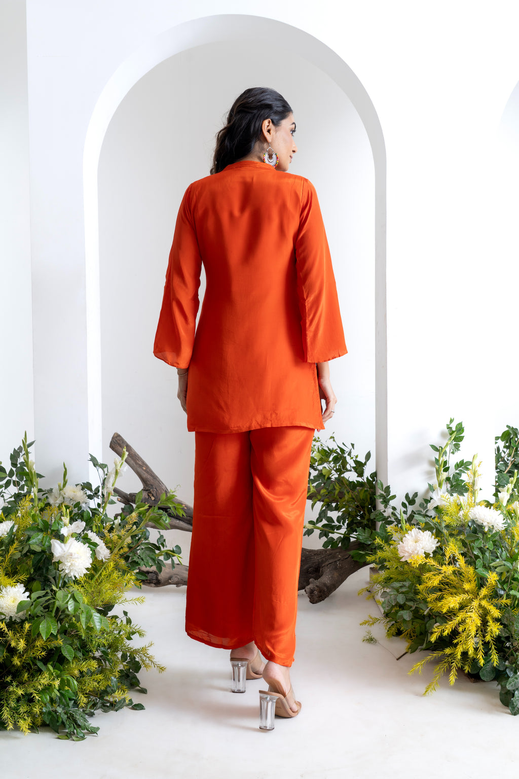 Orange Pure Crepe 3-Piece Indo-Western Set