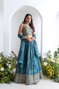 Teal Blue Soft Organza Lehenga Set with Hand Embroidery