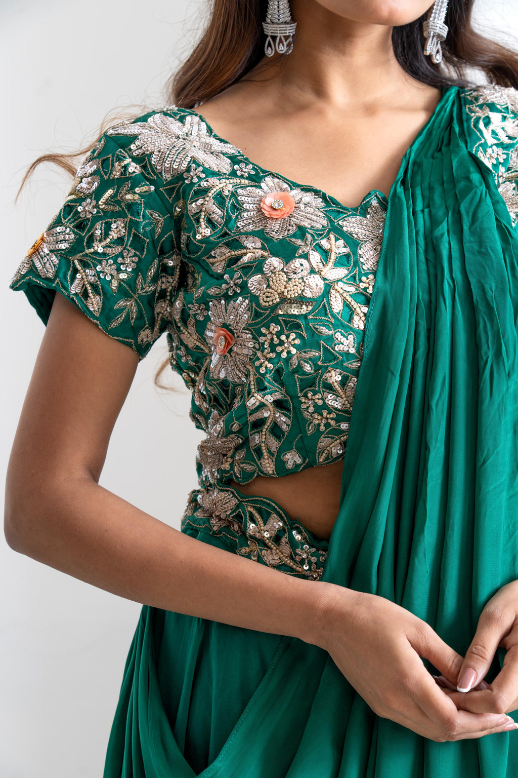Emerald Green Gajji Silk Lehenga Set with Saree-Style Dupatta
