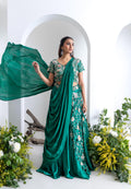 Emerald Green Gajji Silk Lehenga Set with Saree-Style Dupatta