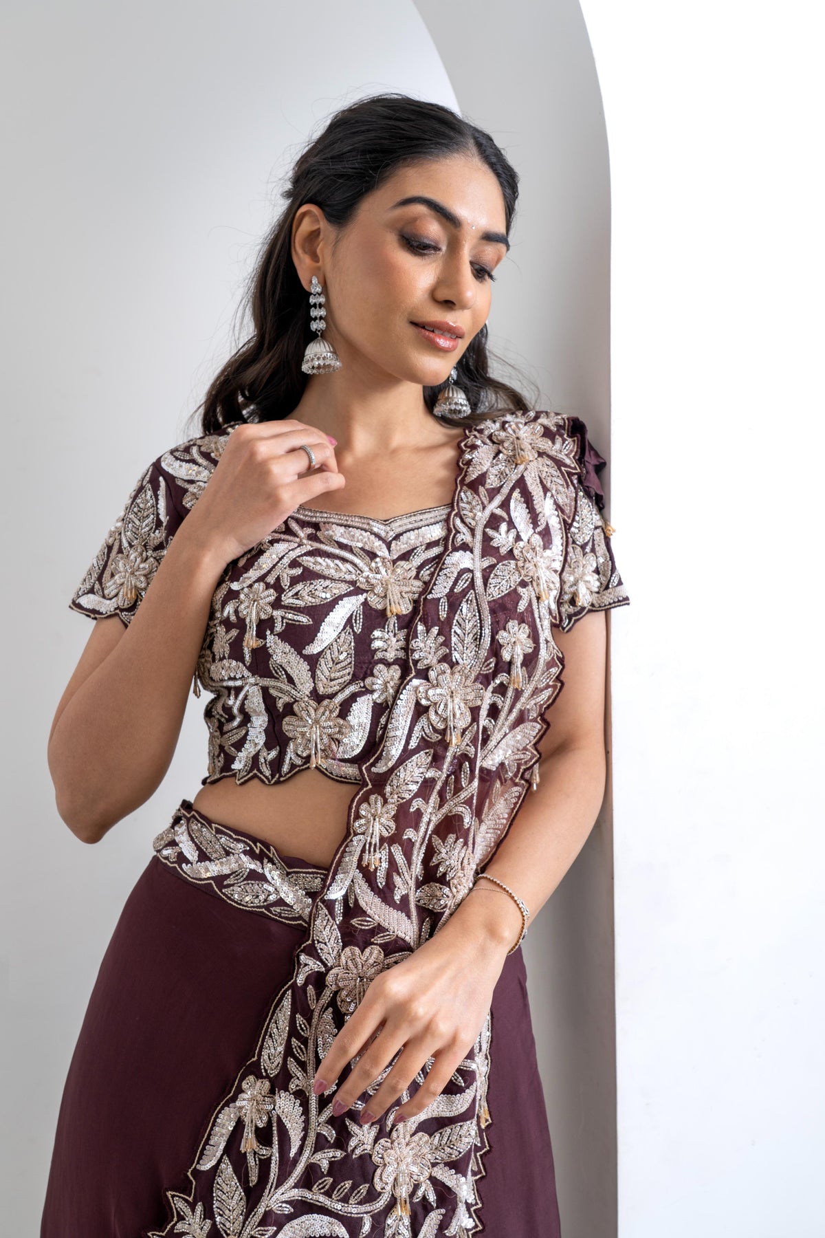 Wine Soft Georgette Lehenga Set with Hand Embroidery