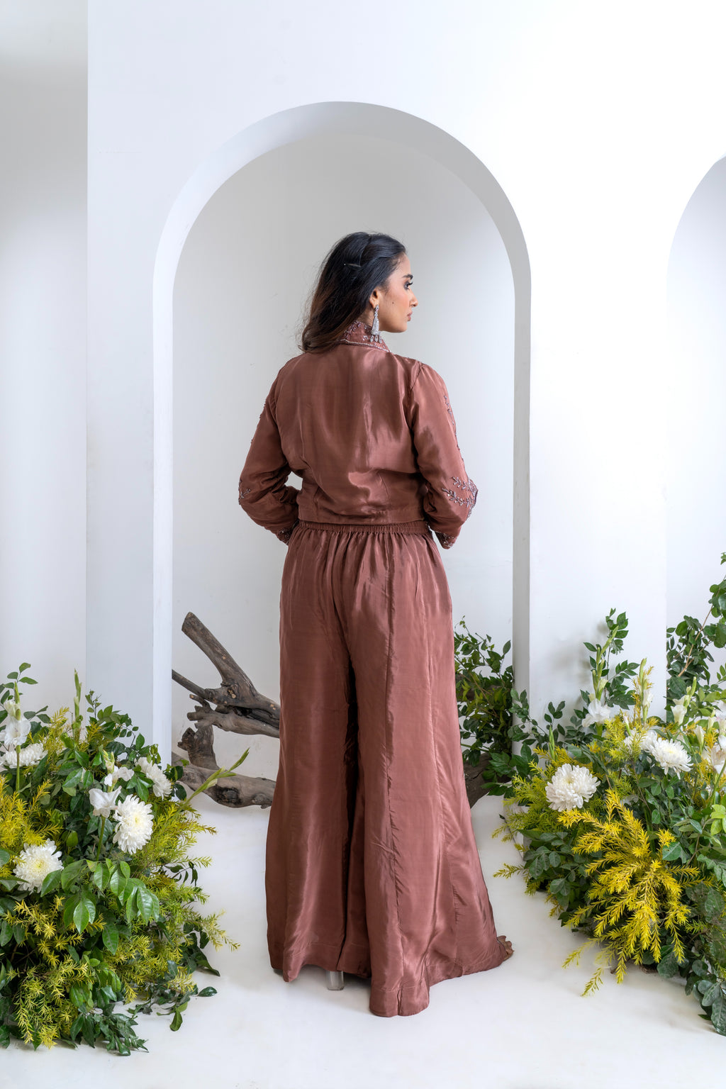 Dusty Rose Pure Crepe 3-Piece Indo-Western Palazzo Set