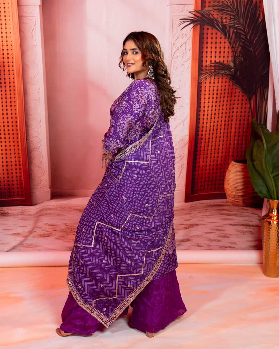 Purple & Gold Embroidered Palazzo Suit Set