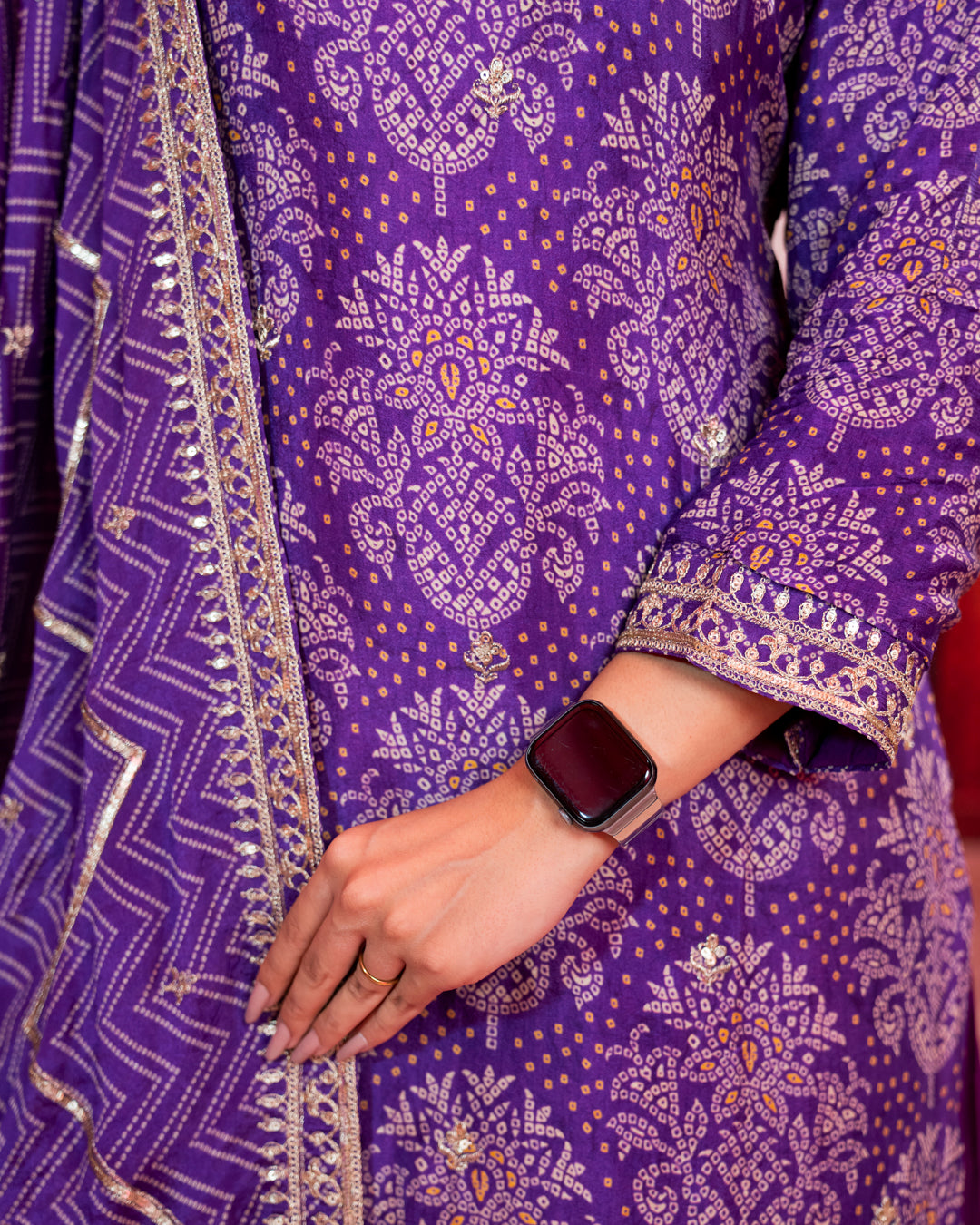 Purple & Gold Embroidered Palazzo Suit Set