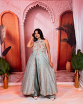 Silver Grey Pure Silk Handwork Anarkali Set