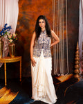 Navy Blue Ivory Embroidered Indo-Western Dhoti Skirt Set